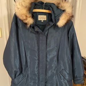 2xl size 2x Fur Trimmed Metallic winter jacket fox fur blue winter coat